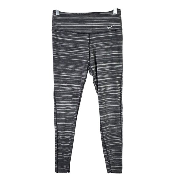 Womens Nike Dri-Fit Gray Striped Athletic Leggings Ankle Cotton Blend Size S - Picture 1 of 11
